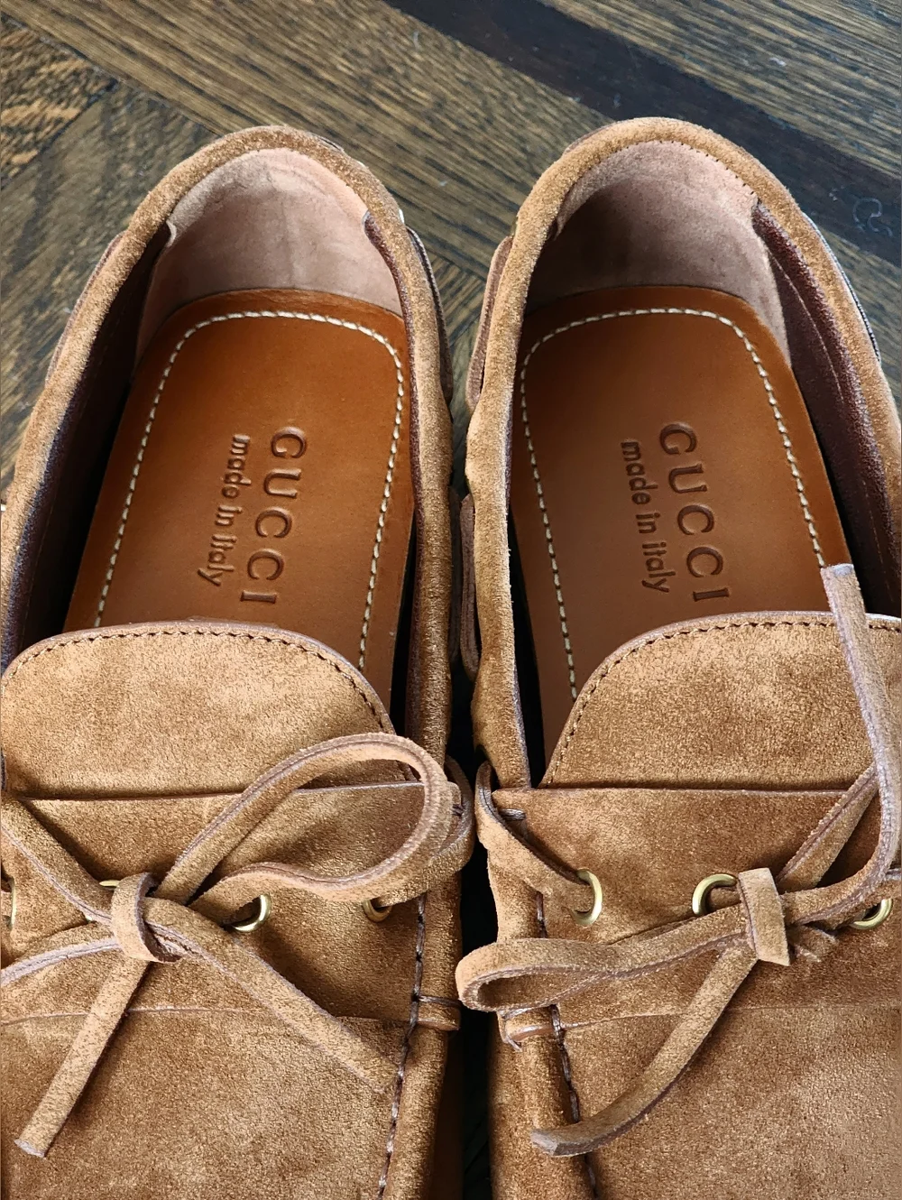 $950 Brand New Gucci GG Men's Brown Suede Driver Loafers G7.5 US 8